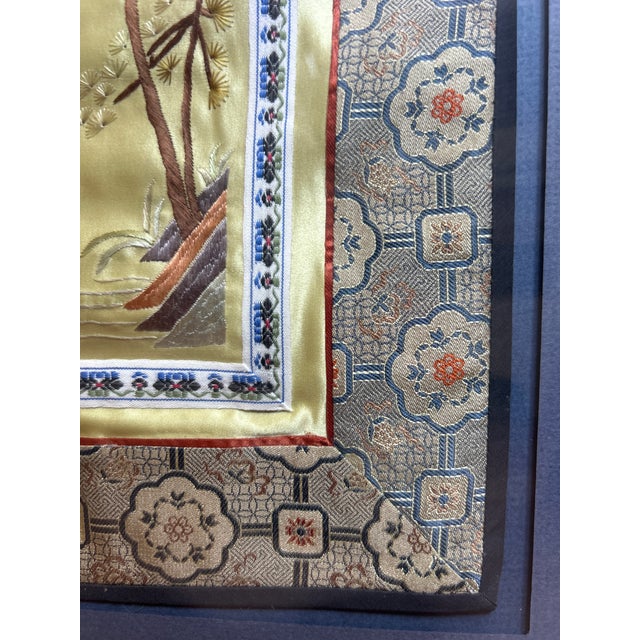 Late 20th Century Chinese Silk Embroidery Panel Framed in Faux Bamboo - School of Tientsin Design L For Sale - Image 17 of 17