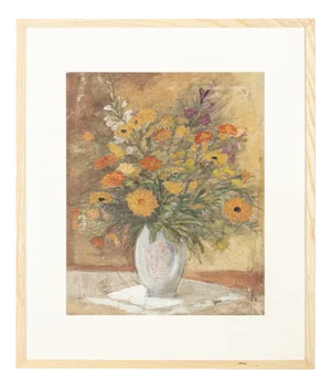 Art Deco Flowers, Watercolor on Thick Paper, Framed