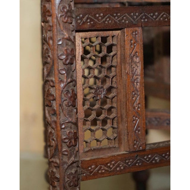 Wood Large Vintage Moroccan Hand Carved Folding Tray Table from Liberty For Sale - Image 7 of 18