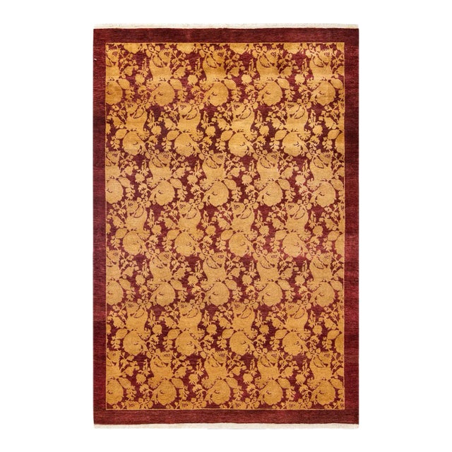 Mogul, One-of-a-Kind Hand-Knotted Area Rug - Red, 4' 2" x 6' 0" For Sale