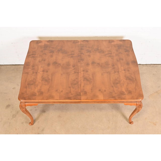 Brown Romweber French Provincial Louis XV Burl Wood Extension Dining Table, Newly Refinished For Sale - Image 8 of 12