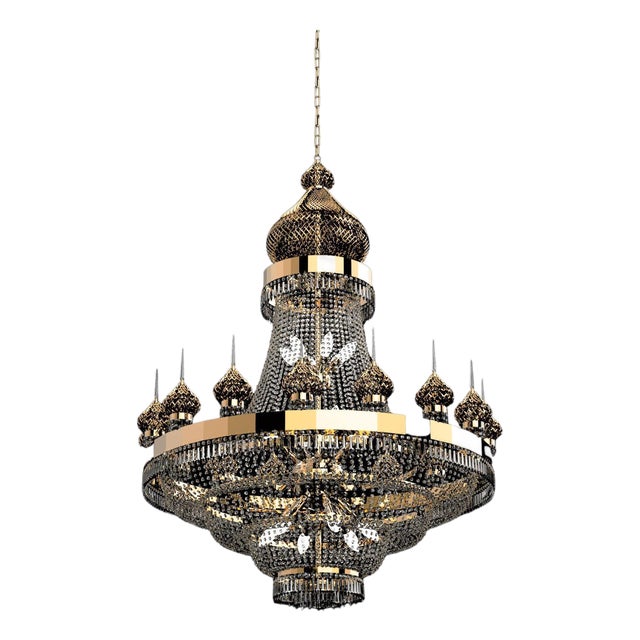 Doha 34 Lights Cascading Chandelier in Polished Chrome and Crystal by Aggiolight For Sale