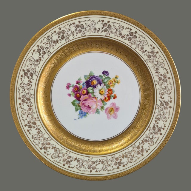 French Vintage (Art B China) Elegant Heavily Gilded Floral Center Dishes #2 - Set of 6 For Sale - Image 3 of 10