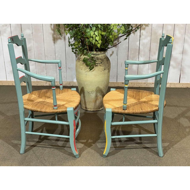 Rustic Beechwood Armchairs with Straw Seats, 1930s, Set of 2 For Sale - Image 14 of 17
