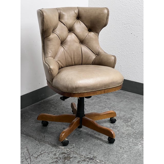Wood Century Furniture Camden Leather Office Chair For Sale - Image 7 of 12