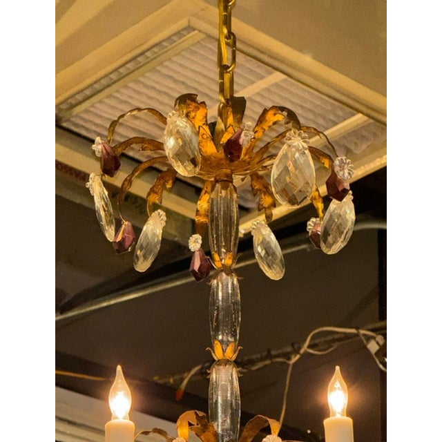 Traditional Early 20th C. Italian Gilt Tole and Crystal Chandelier For Sale - Image 3 of 6