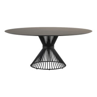 Stone Dark Brown Lama 1600 Round Table with Steel Frame by Disain1971 For Sale