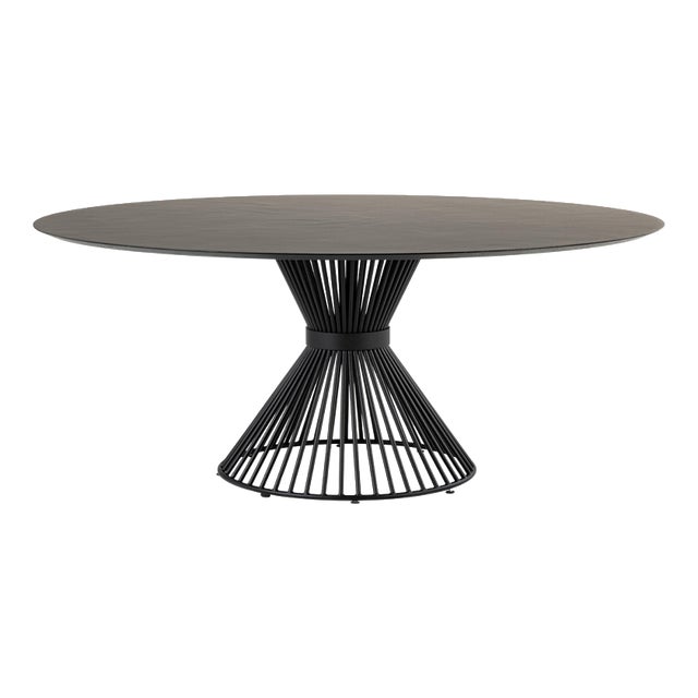 Stone Dark Brown Lama 1600 Round Table with Steel Frame by Disain1971 For Sale