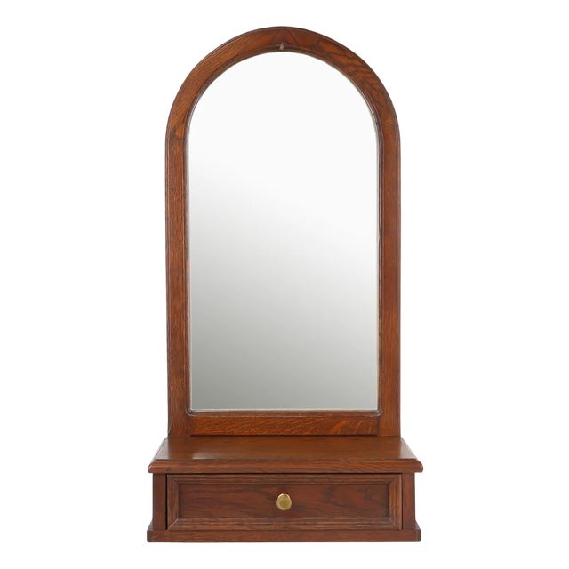 French Art Deco Wall Cabinet in Oak with Mirror and Drawer, 1930s For Sale