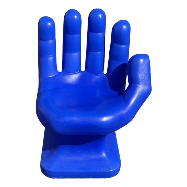 Late 20th C. Moulded Blue Hand Chair on Pedestal For Sale
