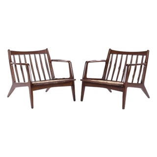 Lawrence Peabody Mid Century Walnut Lounge Chairs - Pair For Sale