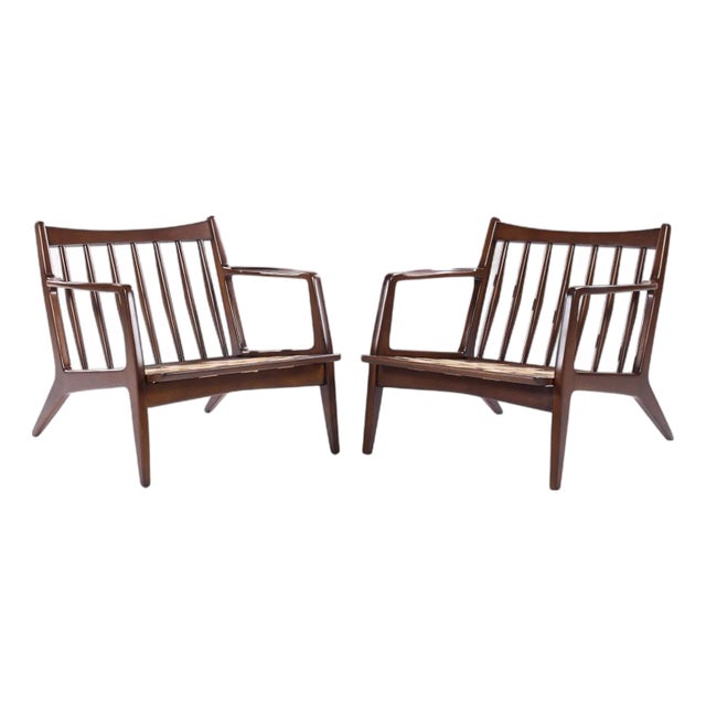 Lawrence Peabody Mid Century Walnut Lounge Chairs - Pair For Sale