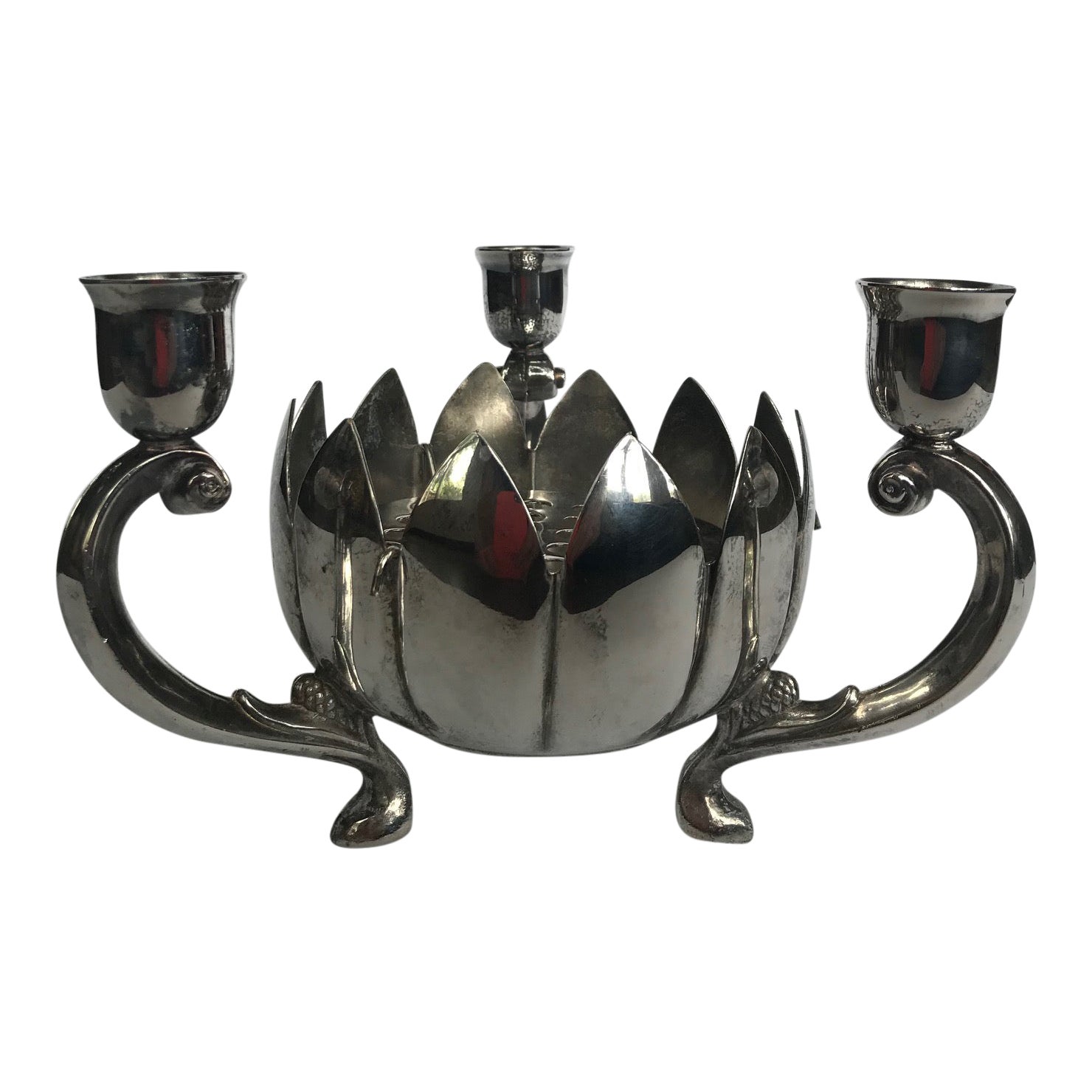 Vintage Silver Plated Leonard Lotus Candle Holder and Flower Vase