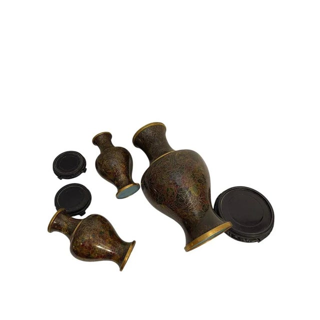 Brown Cloisonné Vases, Japan, 20th Century, Set of 3 For Sale - Image 8 of 9