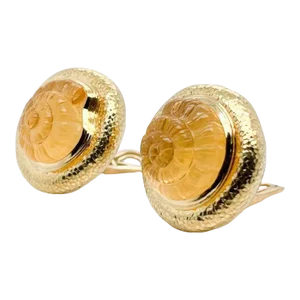 Signed Elizabeth Gage Nautilus Citrine & 18K Gold Clip-On Earrings - 2 Pieces