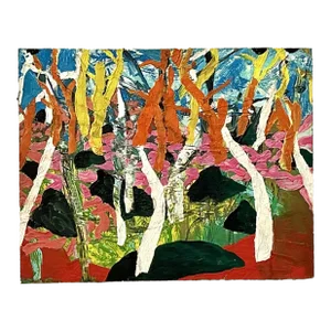 Vintage Boho Original Abstract Forest Oil Painting on Board
