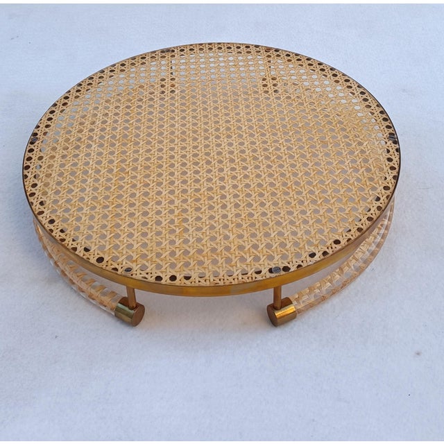 Metal Round Tray in Methacrylate and Vienna Straw with Suspended Semicirical Handles, 1970s For Sale - Image 7 of 10