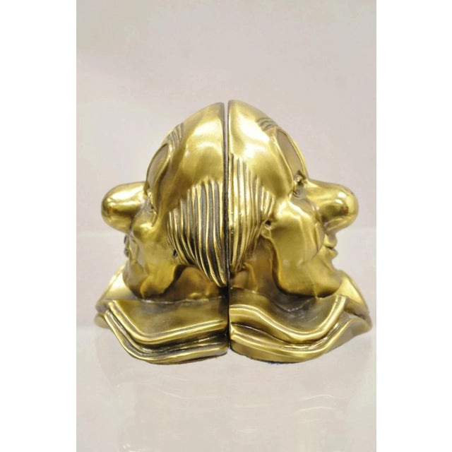 Modern Vintage Pm Craftsman Art Deco Brass Figural Clown Head Bookends - A Pair For Sale - Image 3 of 9