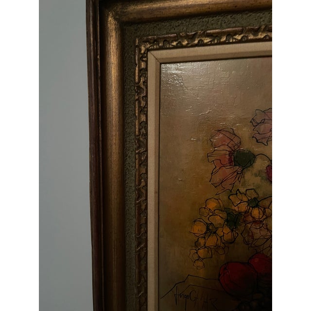 1960s Listed American Artist Hugo Casar Signed Framed Original Oil Painting of Flowers and Fruit For Sale In Philadelphia - Image 6 of 10