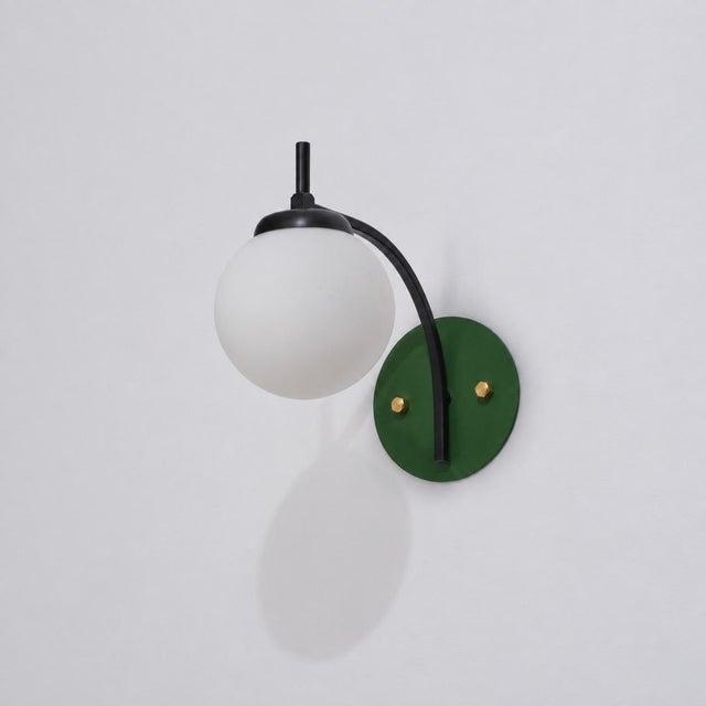 1950s Vintage Italian Curved Wall Sconce with Opaline Globe and Green Backplate, 1950s For Sale - Image 5 of 9