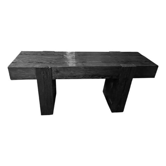 Solid Teak Wood Console Table, Burnt Finish Modern Organic For Sale