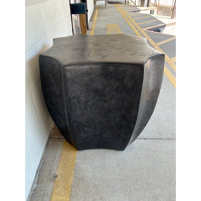 Stylish Century Furniture Obsidian Lamp Table. Sculptural accent table with a textured, metallic finish, faceted tapered...