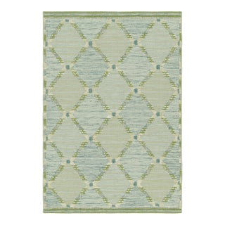 Rug & Kilim’s Scandinavian Style Rug, Green and Blue Lattice Diamond Patterns For Sale
