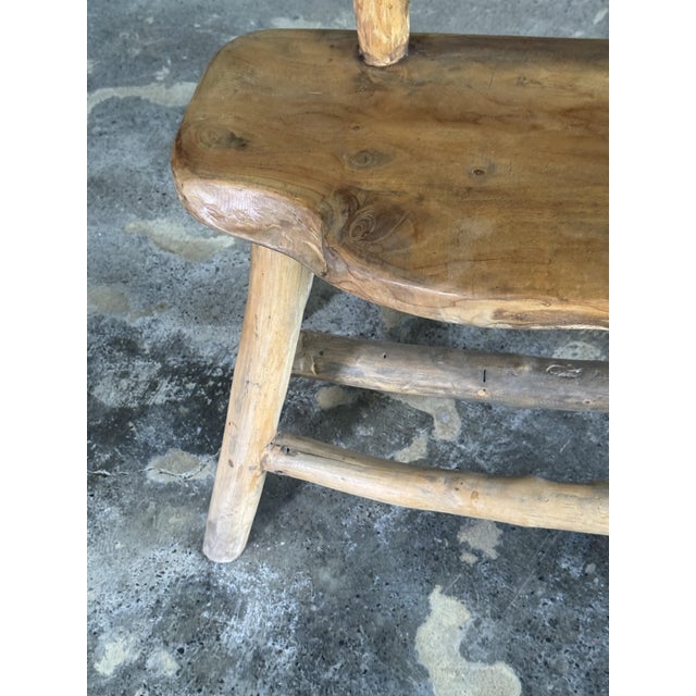 Wood Small Vintage Bench with Backrest and Armrest in Light Asian Teak, 1990s For Sale - Image 7 of 10