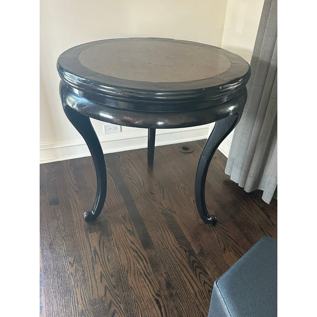 Late 19th Century Asian Marble and Wood Round Side Table — Golden Triangle Chicago Export For Sale - Image 10 of 10