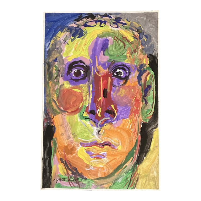 Contemporary E.J.Hartmann Original Abstract Pop Art Portrait Painting Signed For Sale