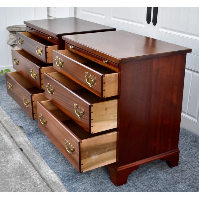 Wood Vintage Pair Mahogany Nightstands Chippendale Chests With Pull Out For Sale - Image 7 of 18