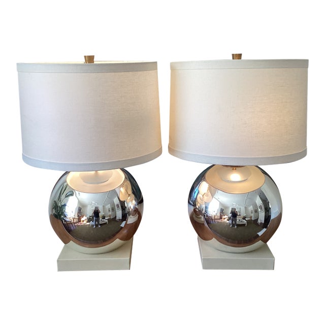 1990s Bill Sofield for Baker Attributed Mercurial Sphere Table Lamps - A Pair For Sale