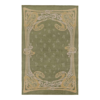 Rug & Kilim's Guimard Art Nouveau Inspired Rug, Green With Elegant Floral Frame For Sale