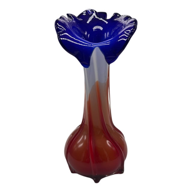 Murano Glass Flower Vase in Blue and Red, Italy, 1960s For Sale