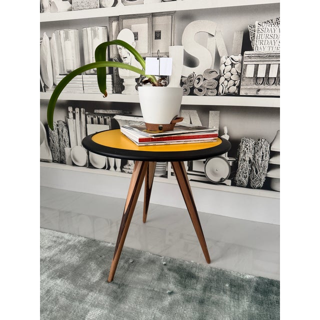 Morelato Carambola Side Table Italian Modern Design Multilayer Wood Inlay Legs Yellow Lacquer Top For Sale - Image 10 of 10