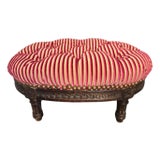 Antique Lions XVI Carved Walnut Silk Velvet Tufted Petite Footstool Ottoman For Sale