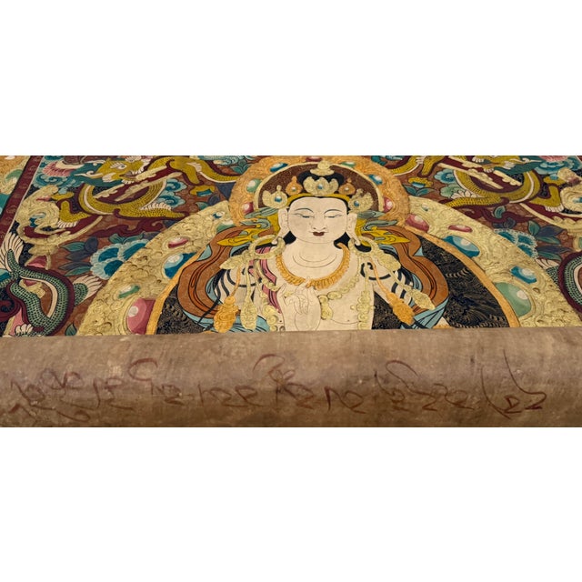 18th–19th Century Large Sino-Tibetan Thangka of Avalokiteshvara With Dragons and Buddhist Deities For Sale - Image 9 of 13