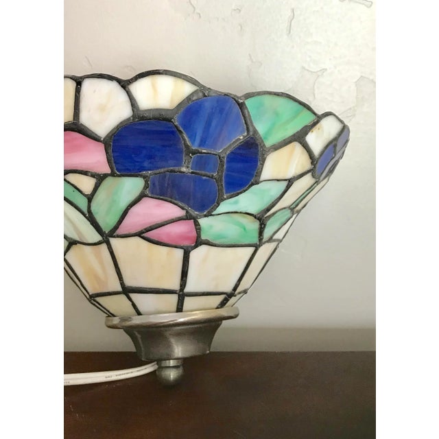 Vintage Floral Multicolor Stained Glass Wall Sconce For Sale - Image 4 of 11