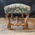 Elegant French walnut Louis XIV stool or bench, richly carved. Original tapestry in blue green and cream accent colors...