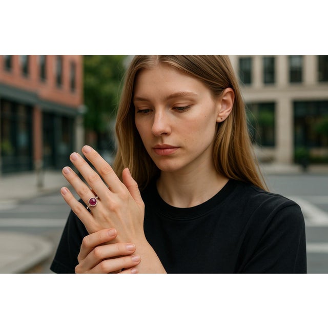 This is part of Chairish’s Fine Jewelry assortment. Introducing our exquisite Platinum Diamond and Cabochon Ruby...