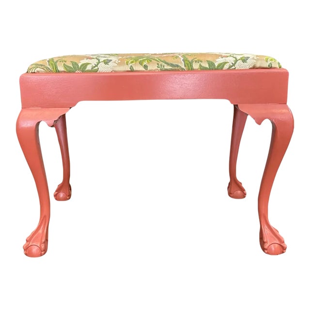 Late 20th Century Painted Chippendale Style Upholstered Bench For Sale