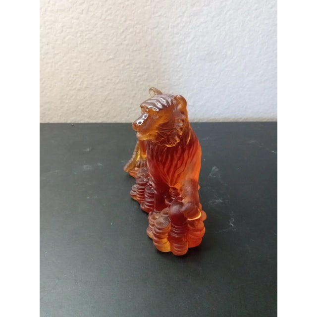 1960s Signed Daum France Amber Crystal Tiger Figurine For Sale - Image 4 of 8