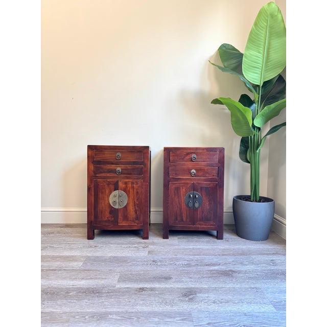 Vintage Asian Style Wooden Bedside Tables, Set of 2 For Sale - Image 12 of 12