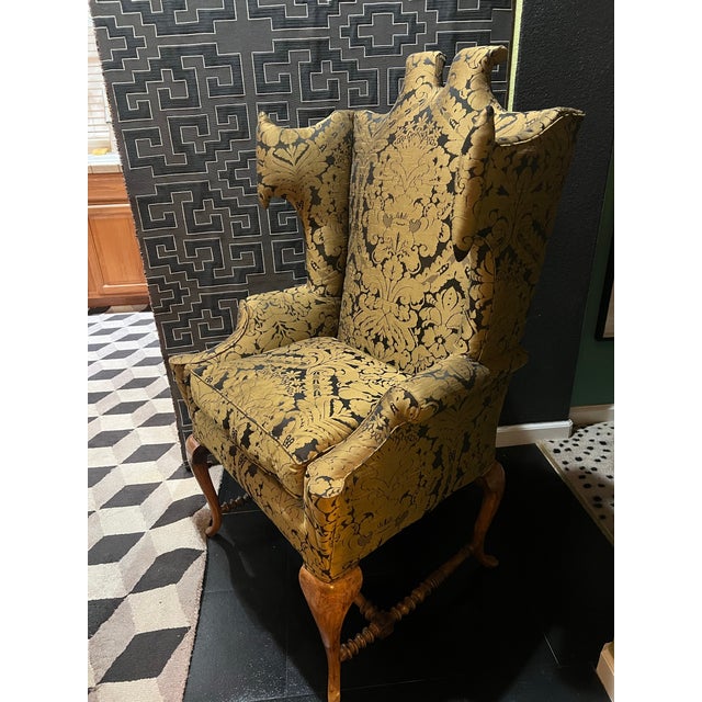 Late 19th Century Late 19th Century Exaggerated Dramatic Wingback Chair Reupholstered For Sale - Image 5 of 10