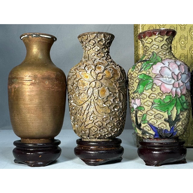 Early 20th Century Vintage Chinese Cloisonne Vases: Enameling Process Set with Box For Sale - Image 5 of 10