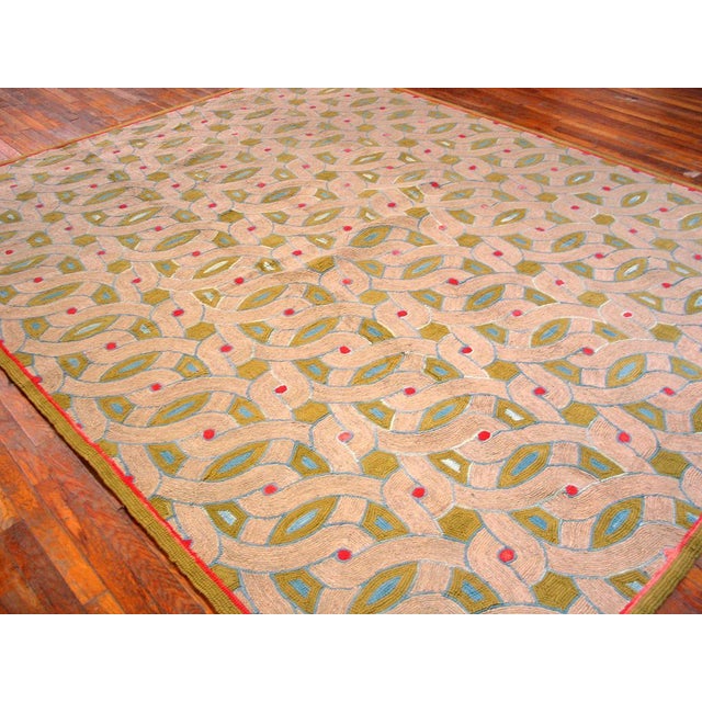 2000 - 2009 2020s Green Modern Geoemtric Contemporary Carpet Handmade Cotton Hooked Rug 8' X 10' For Sale - Image 5 of 5