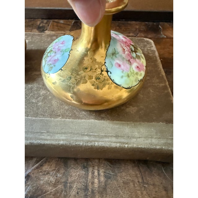 Rose Antique Circa 1900 P H Leonard Vienna Austria Hand Painted Rose Perfume Bottle Gold Gilt For Sale - Image 8 of 10