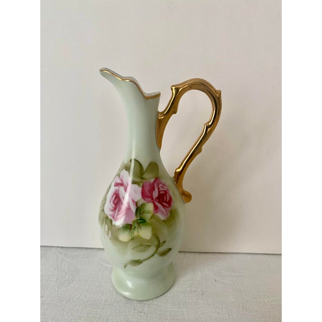 Green Mid 20th Century Lefton Porcelain Green Heritage Rose Hand-Painted Porcelain Ewer/Miniature Pitcher/Bud Vase Excellent Condition For Sale - Image 8 of 8