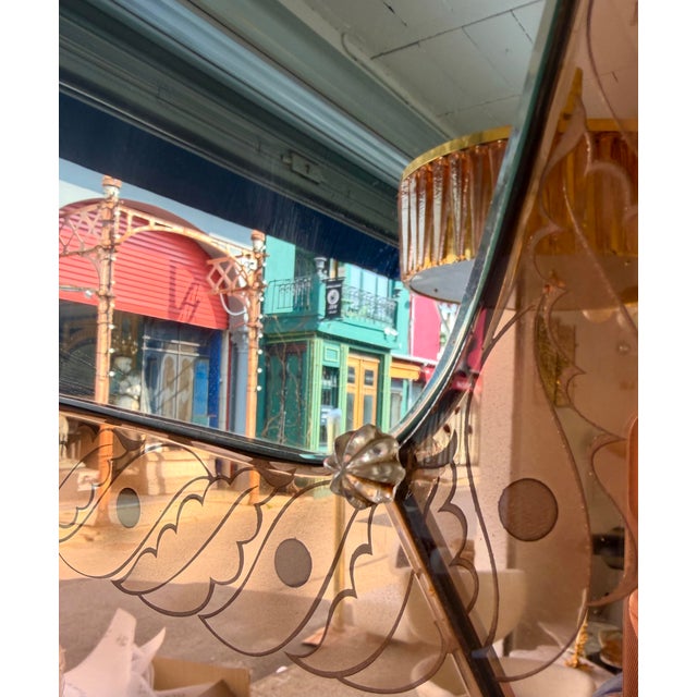 Metal Mirror Brass and Pink Colored Glass by Giovanni Battista Gariboldi Italy, 1950s For Sale - Image 7 of 12