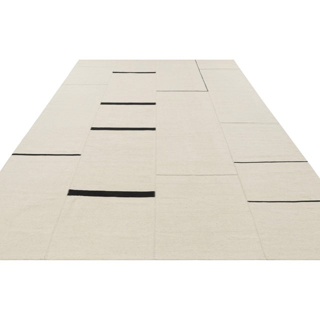 2010s Rug & Kilim’s Contemporary Kilim, Cream White With Black Stripes For Sale - Image 5 of 7